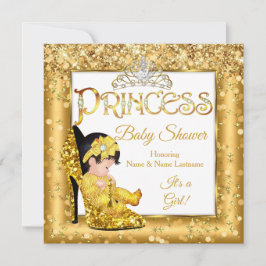 Invitación Princess Baby Shower Gold High Heol Purpurina Medi