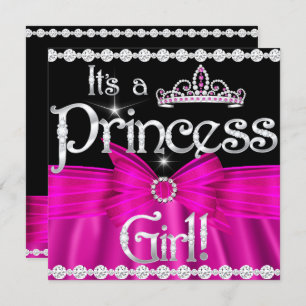 Invitación Princess Baby Shower Hot Bow Silver Tiara 2