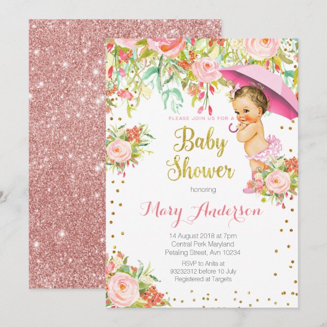 Invitación Princess Baby Shower Invite Chica (Anverso / Reverso)