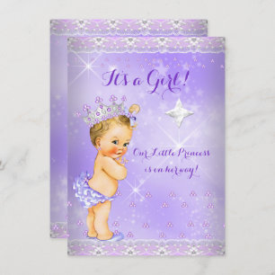 Invitación Princess Baby Shower Lilac Lavender Tiara Blonde