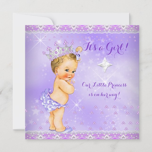 Invitación Princess Baby Shower Lilac Purple Lavender Blonde (Anverso)