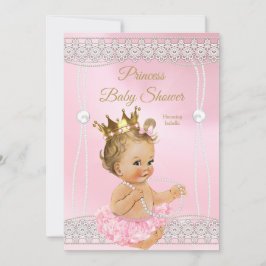 Invitación Princess Baby Shower Perla rosa rubia encaje