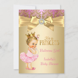 Invitación Princess Baby Shower Pink Gold Ballerina Blonde