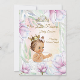 Invitación Princess Baby Shower Pink Lilac Floral Brunette