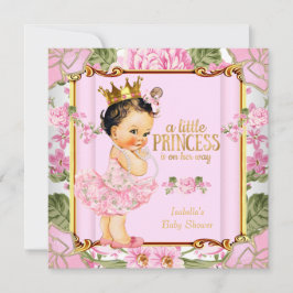 Invitación Princess Baby Shower Pink Rose Floral Brunette