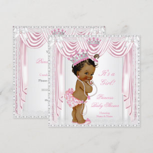 Invitación Princess Baby Shower Pink Satin Lace Dark Skin