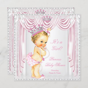 Invitación Princess Baby Shower Pink Satin Lace Light Skin