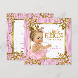 Invitación Princess Baby Shower Pink Silk Floral Blonde