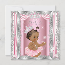 Invitación Princess Baby Shower Pink Silver Ballerina Dark