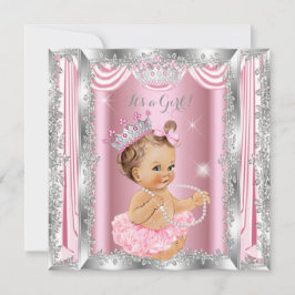 Invitación Princess Baby Shower Pink Silver Ballerina Light