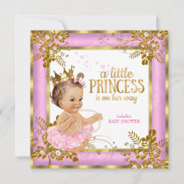 Invitación Princess Baby Shower Pink Tutu Floral Brunette