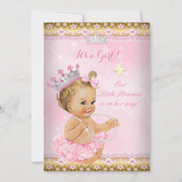 Invitación Princess Baby Shower Pink Tutu Gold Tiara Blonde