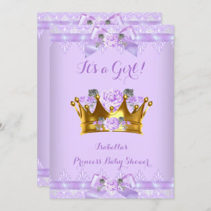 Invitación Princess Baby Shower Purple Rosa Lavender Lace