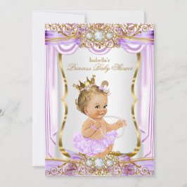 Invitación Princess Baby Shower Purple Silk Gold Blonde