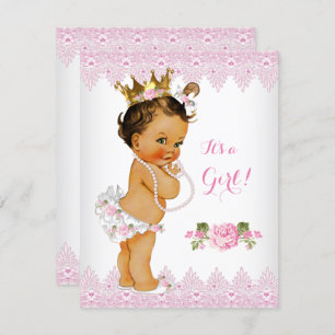 Invitación Princess Baby Shower Rosa Lace White Brunette
