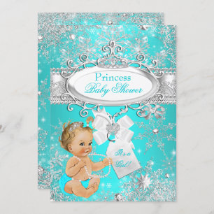 Invitación Princess Baby Shower Snowflakes Aqua Blonde