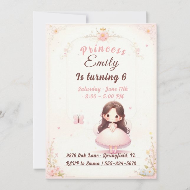 Invitación Princess Ballerina Birthday Invitation (Anverso)