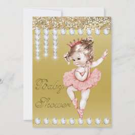 Invitación Princess Ballerina Gold Faux Diamonds Baby Shower
