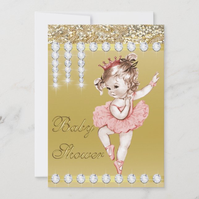 Invitación Princess Ballerina Gold Faux Diamonds Baby Shower (Anverso)