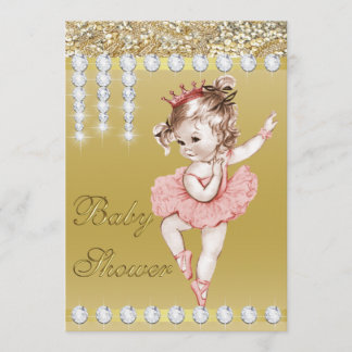 Invitación Princess Ballerina Gold Faux Diamonds Baby Shower