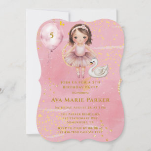 Invitación Princess Ballerina Rubor Pink Gold Birday Party