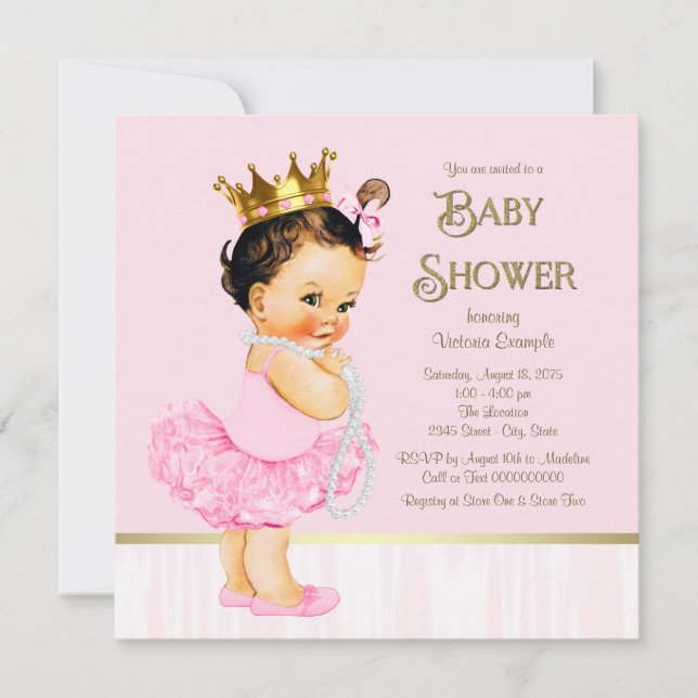 Invitación Princess Ballerina Tutu Pink Gold Baby Shower (Anverso)