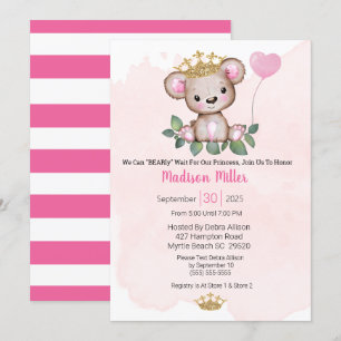 Invitación Princess Bear Pink Baby Shower