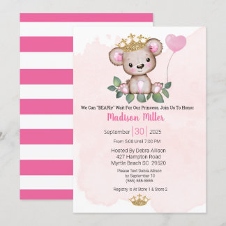 Invitación Princess Bear Pink Baby Shower