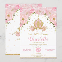 Invitación Princess Birthday Party Carrito Floral Rosa