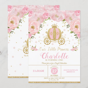 Invitación Princess Birthday Party Carrito Floral Rosa