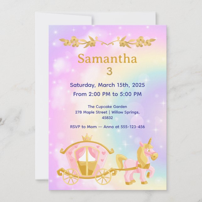 Invitación Princess  Birthday Samantha 3 Birthday Party (Anverso)