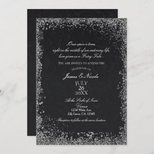 Invitación Princess Black Damask Elegant Storybook Boda