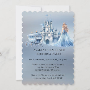 Invitación Princess Blue Carriage Turn 3 Birday Party