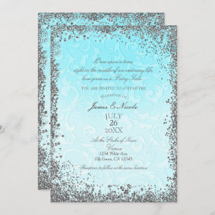 Invitación Princess Blue Silver Elegante Boda de Storybook