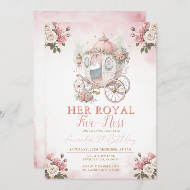Invitación Princess Carriage Her royal five-ness Birthday  (Anverso / Reverso)