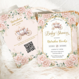 Invitación Princess Carriage Rubor Pink Floral Baby Shower