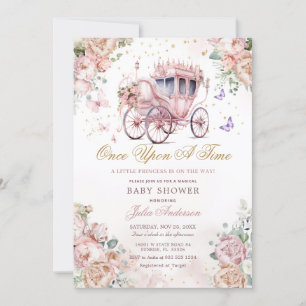 Invitación Princess Carriage Rubor Pink Floral Baby Shower