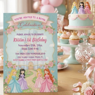 Invitación Princess Castillo Fiesta de Cumpleaños Real 1er