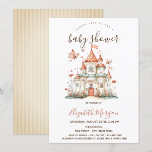 Invitación Princess Castillo Mariposas Rayas Baby Shower  