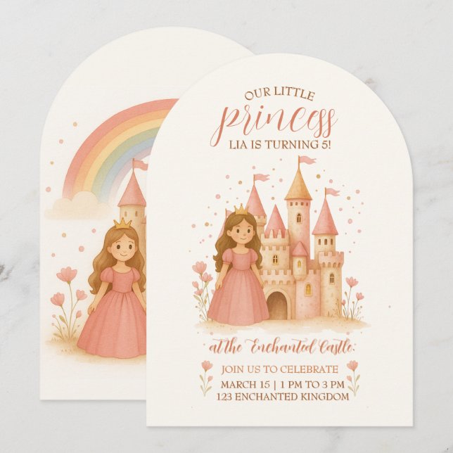 Invitación Princess Castle Birthday Invitation  (Anverso / Reverso)