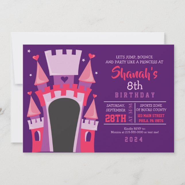 Invitación PRINCESS CASTLE BOUNCE HOUSE Fiesta de cumpleaños (Anverso)