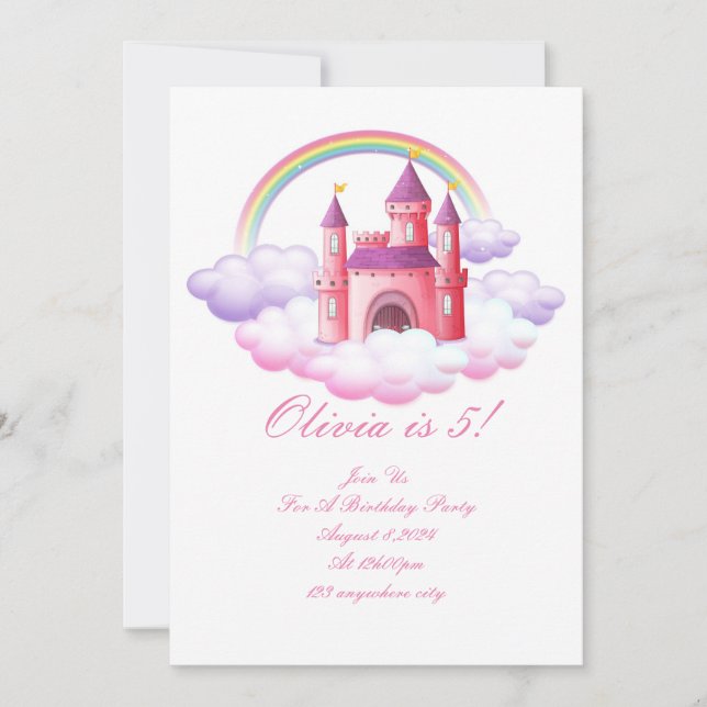 INVITACIÓN PRINCESS CASTLE COLORIDO CUMPLEAÑOS (Anverso)