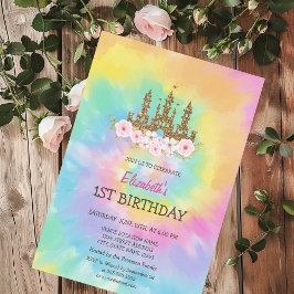 Invitación Princess Castle Flowers Tie Dye Cumpleaños
