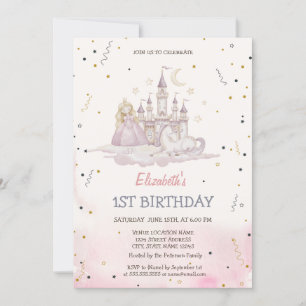 Invitación Princess Castle Pony Watercolor