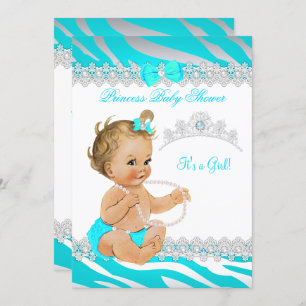 Invitación Princess Chica Baby Shower Verde azulado Zebra Blo