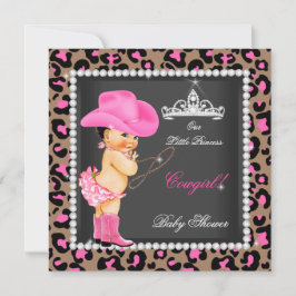 Invitación Princess Cowgirl Baby Shower Pink Brown Brunette