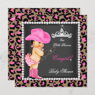 Invitación Princess Cowgirl Baby Shower Pink Brown Brunette