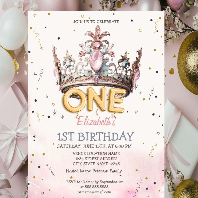 Invitación Princess Crown Fairytale 1st Birthday  (Subido por el creador)