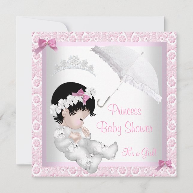 Invitación Princess Cute Baby Shower Bonito Rosa Lace (Anverso)