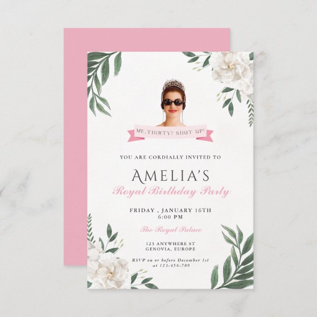 Invitación Princess Diaries 30th Birthday milenial (Anverso / Reverso)
